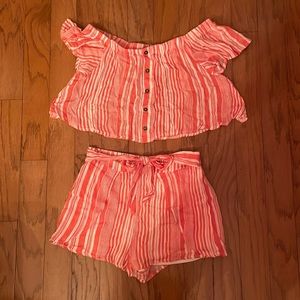 Favlux coral and white stripe short set size small